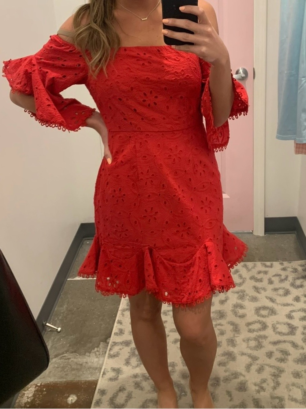 Red Eyelet Dress | Size XS